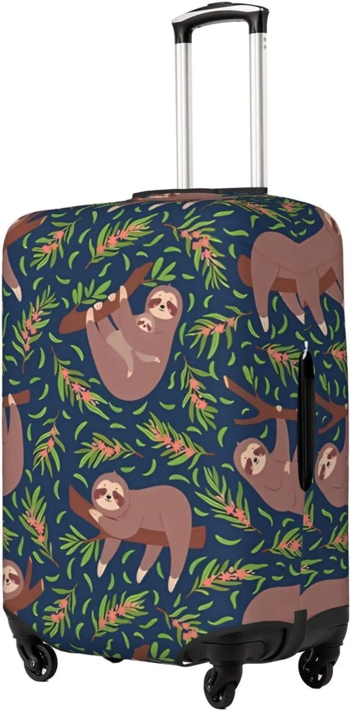 Travel Luggage Cover Suitcase Elastic Washable Stretch Cute Sloths On Branch Suitcase Protector Bag,Anti-Scratch Spandex Double-Sided Baggage Covers For Wheeled Suitcase Kid Adult