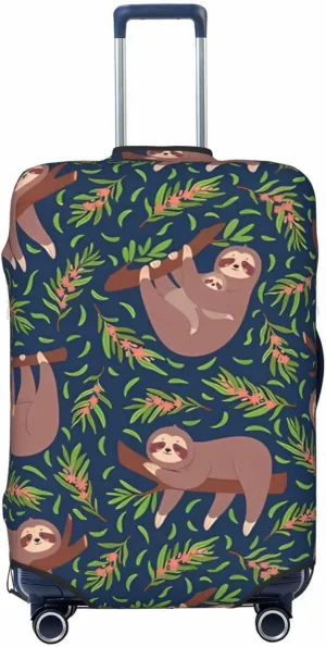 Travel Luggage Cover Suitcase Elastic Washable Stretch Cute Sloths On Branch Suitcase Protector Bag,Anti-Scratch Spandex Double-Sided Baggage Covers For Wheeled Suitcase Kid Adult