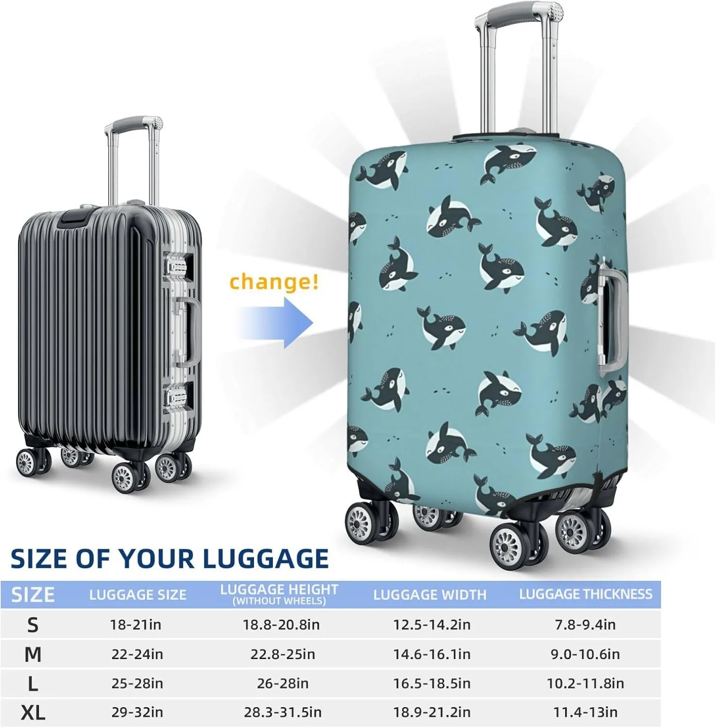 Travel Luggage Cover Suitcase Elastic Washable Stretch Cute Whale Suitcase Protector Bag,Anti-Scratch Spandex Double-Sided Baggage Covers For Wheeled Suitcase Kid Adult