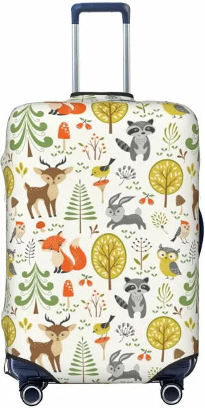 Travel Luggage Cover Suitcase Elastic Washable Stretch Cute Woodland Animals Fox Raccoon Rabbit Suitcase Protector Bag,Anti-Scratch Spandex Double-Sided Baggage Covers,Medium
