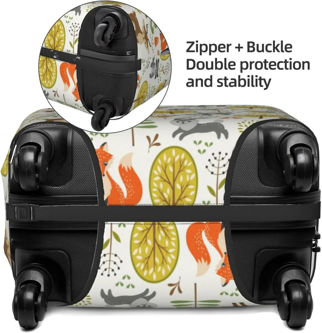 Travel Luggage Cover Suitcase Elastic Washable Stretch Cute Woodland Animals Fox Raccoon Rabbit Suitcase Protector Bag,Anti-Scratch Spandex Double-Sided Baggage Covers,Medium