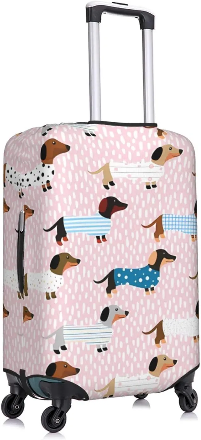 Travel Luggage Cover Suitcase Elastic Washable Stretch Dachshund Dogs In Pajamas Suitcase Protector Bag,Anti-Scratch Spandex Double-Sided Baggage Covers For Wheeled Suitcase Kid Adult