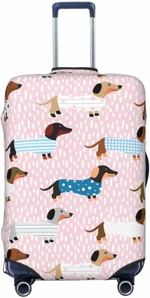 Travel Luggage Cover Suitcase Elastic Washable Stretch Dachshund Dogs In Pajamas Suitcase Protector Bag,Anti-Scratch Spandex Double-Sided Baggage Covers For Wheeled Suitcase Kid Adult