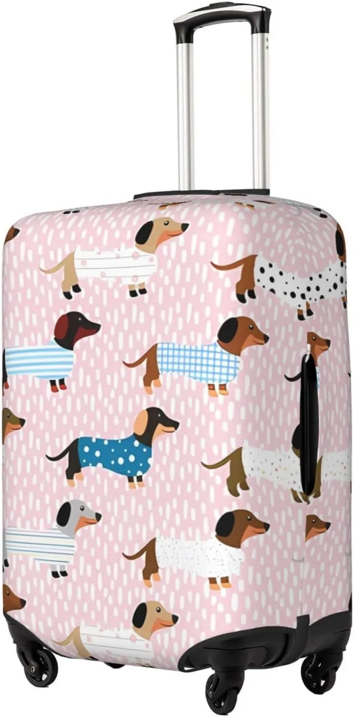 Travel Luggage Cover Suitcase Elastic Washable Stretch Dachshund Dogs In Pajamas Suitcase Protector Bag,Anti-Scratch Spandex Double-Sided Baggage Covers For Wheeled Suitcase Kid Adult