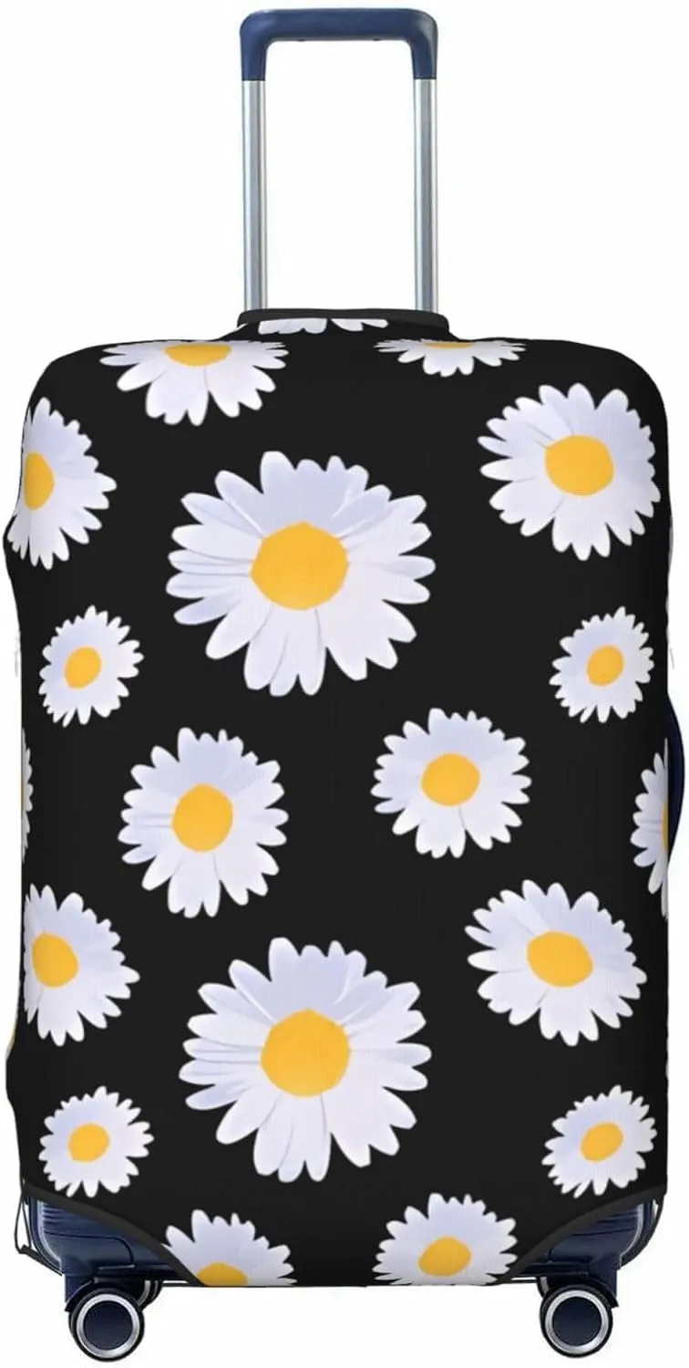 Travel Luggage Cover Suitcase Elastic Washable Stretch Daisies Floral Flower Suitcase Protector Bag,Anti-Scratch Spandex Double-Sided Baggage Covers For Wheeled Suitcase Kid Adult