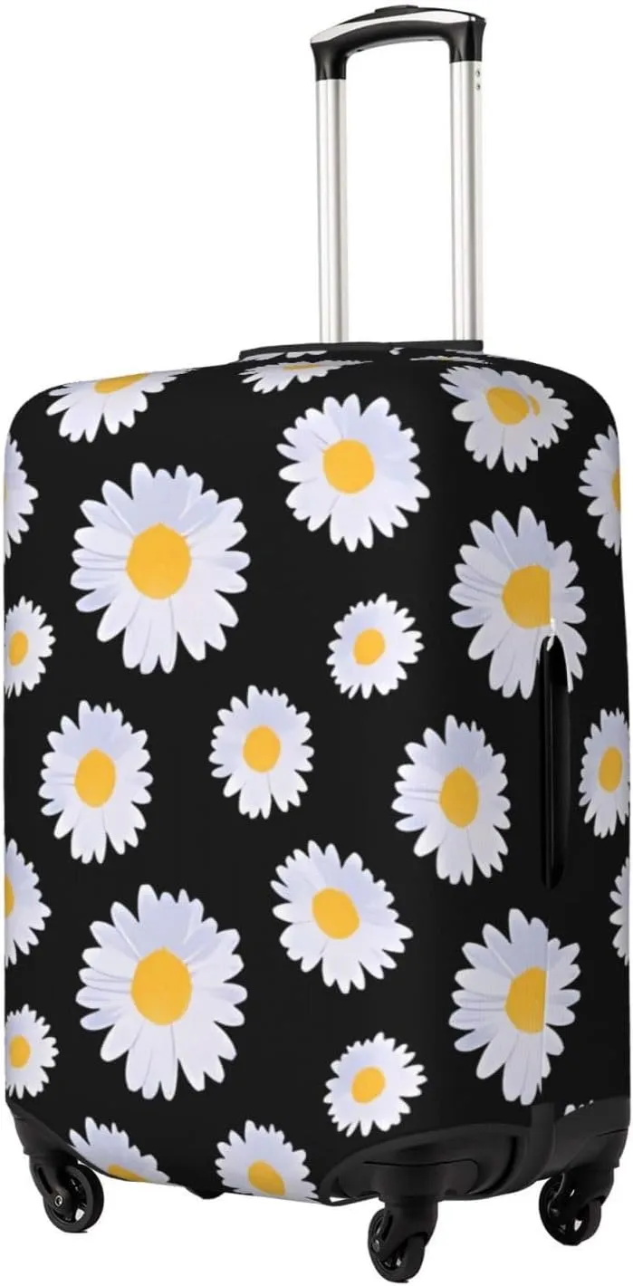 Travel Luggage Cover Suitcase Elastic Washable Stretch Daisies Floral Flower Suitcase Protector Bag,Anti-Scratch Spandex Double-Sided Baggage Covers For Wheeled Suitcase Kid Adult