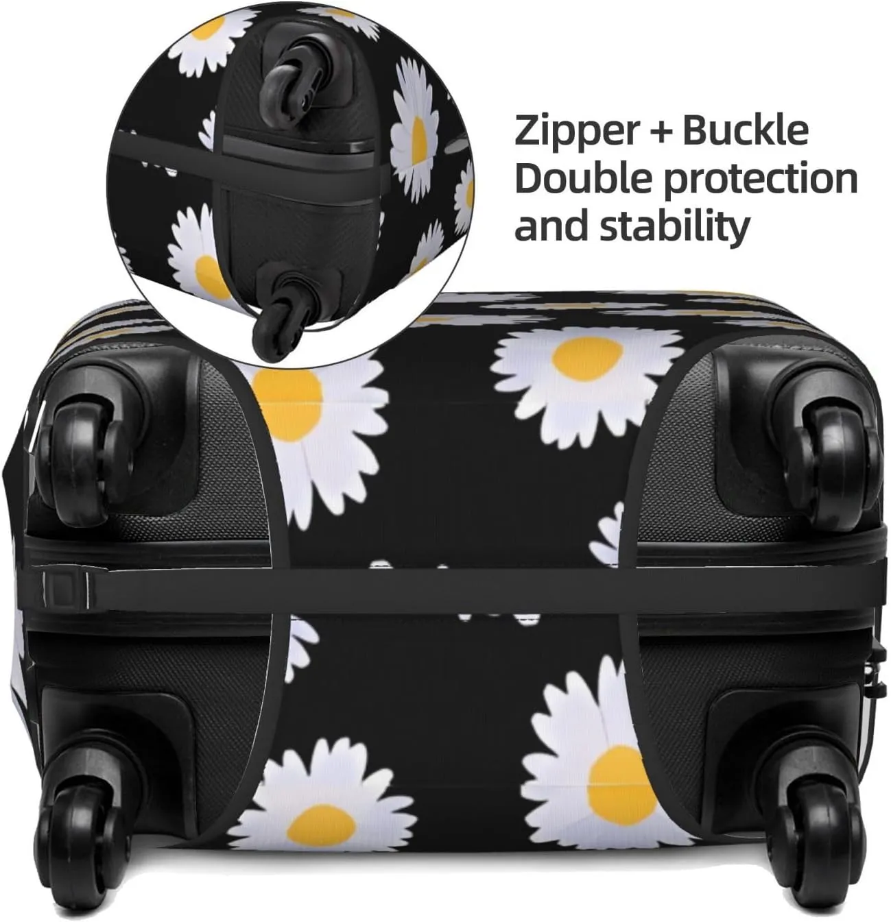 Travel Luggage Cover Suitcase Elastic Washable Stretch Daisies Floral Flower Suitcase Protector Bag,Anti-Scratch Spandex Double-Sided Baggage Covers For Wheeled Suitcase Kid Adult