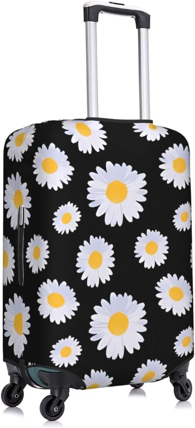 Travel Luggage Cover Suitcase Elastic Washable Stretch Daisies Floral Flower Suitcase Protector Bag,Anti-Scratch Spandex Double-Sided Baggage Covers For Wheeled Suitcase Kid Adult