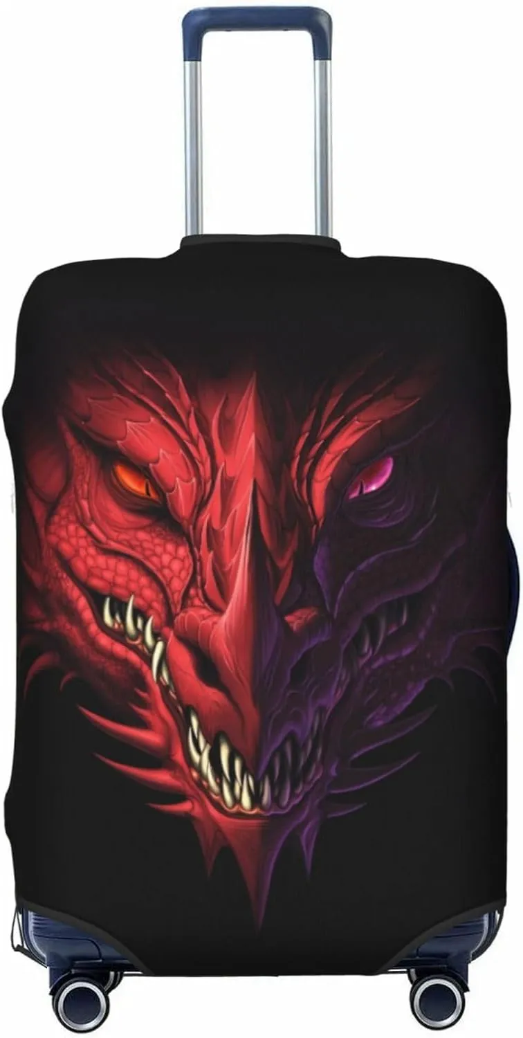 Travel Luggage Cover Suitcase Elastic Washable Stretch Dark Red Dragon Head Suitcase Protector Bag,Anti-Scratch Spandex Double-Sided Baggage Covers For Wheeled Suitcase Kid Adult