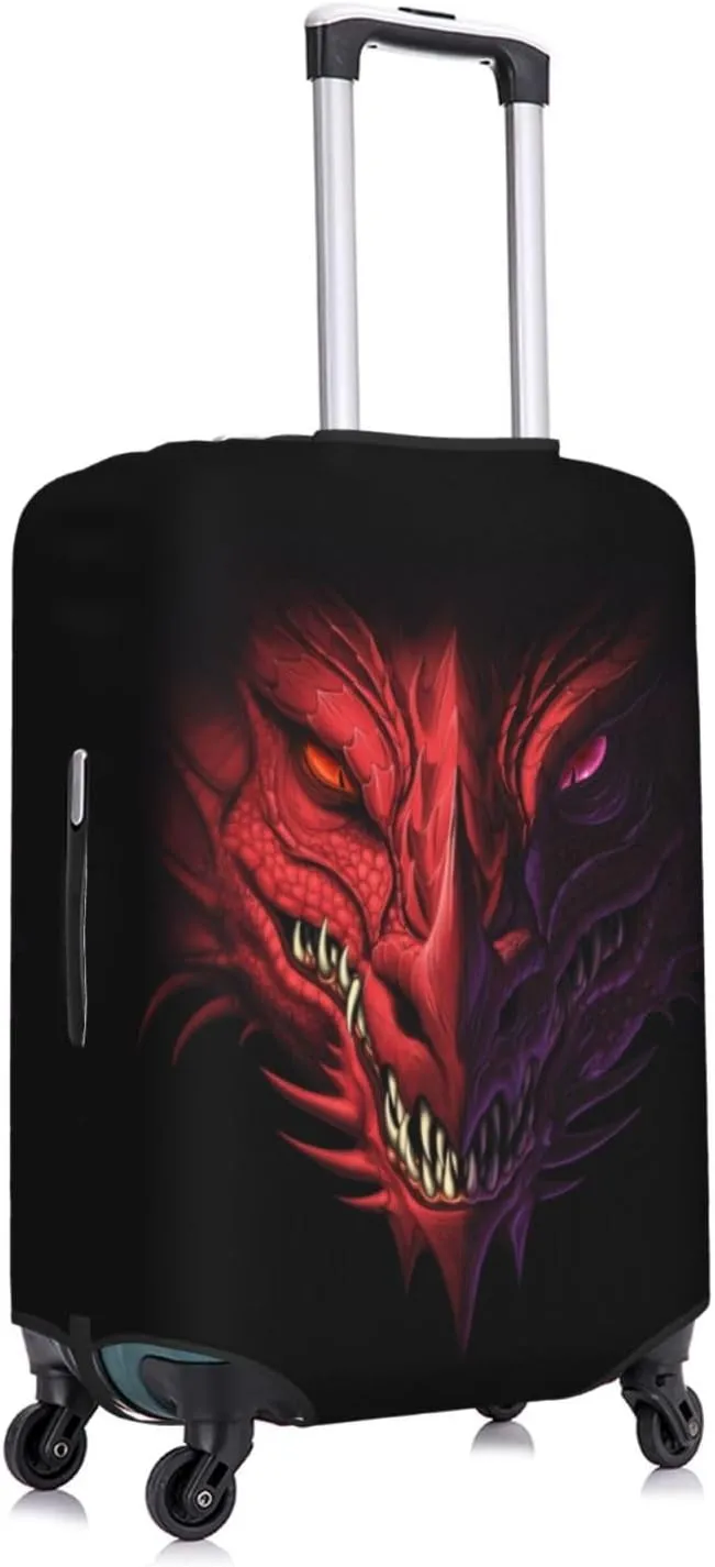 Travel Luggage Cover Suitcase Elastic Washable Stretch Dark Red Dragon Head Suitcase Protector Bag,Anti-Scratch Spandex Double-Sided Baggage Covers For Wheeled Suitcase Kid Adult