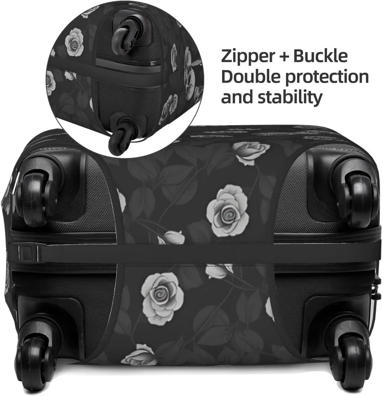 Travel Luggage Cover Suitcase Elastic Washable Stretch Dark Rose Flower Skull 2 Suitcase Protector Bag,Anti-Scratch Spandex With Zipper Closure Baggage Covers For Wheeled Suitcase Kid Adult