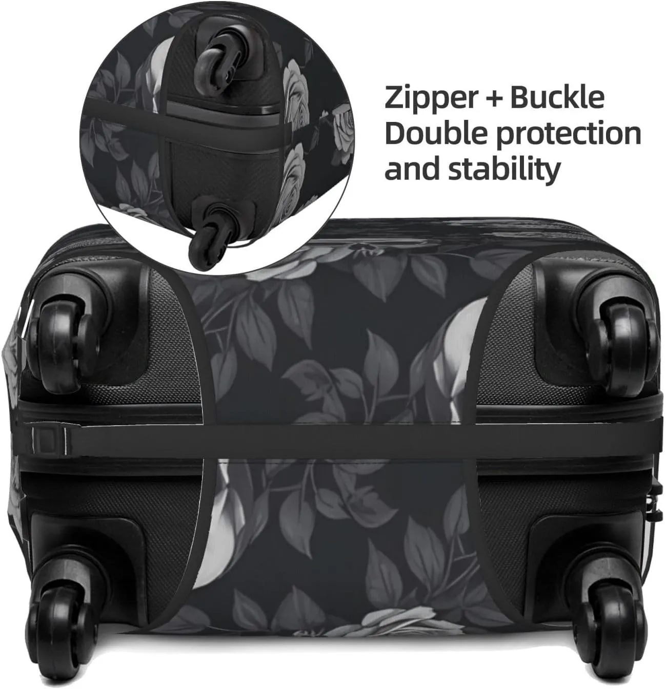 Travel Luggage Cover Suitcase Elastic Washable Stretch Dark Rose Flower Skull Suitcase Protector Bag,Anti-Scratch Spandex With Zipper Closure Baggage Covers For Wheeled Suitcase Kid Adult