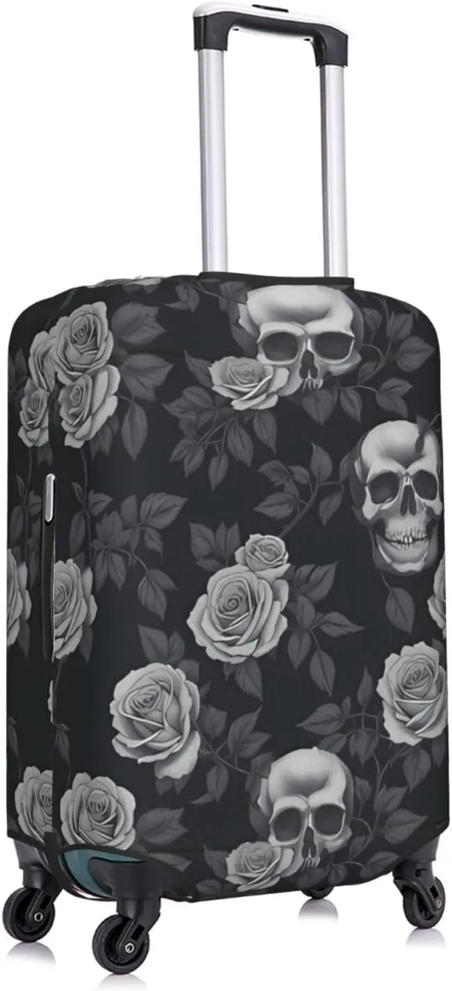Travel Luggage Cover Suitcase Elastic Washable Stretch Dark Rose Flower Skull Suitcase Protector Bag,Anti-Scratch Spandex With Zipper Closure Baggage Covers For Wheeled Suitcase Kid Adult