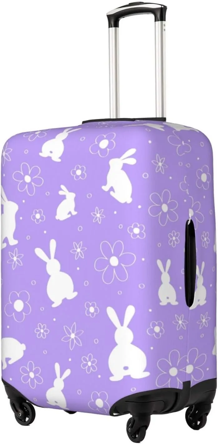Travel Luggage Cover Suitcase Elastic Washable Stretch Easter Bunnies Flowers Suitcase Protector Bag,Anti-Scratch Spandex With Zipper Closure Baggage Covers For Wheeled Suitcase Kid Adult