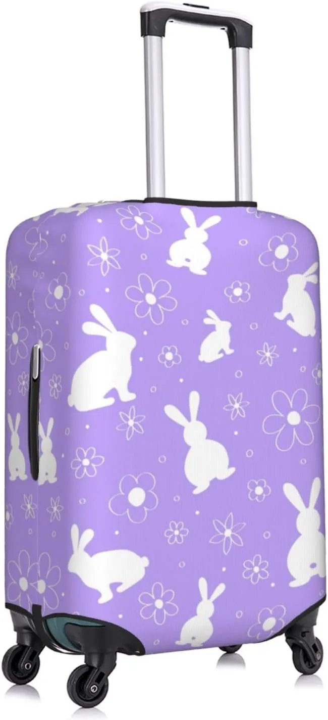 Travel Luggage Cover Suitcase Elastic Washable Stretch Easter Bunnies Flowers Suitcase Protector Bag,Anti-Scratch Spandex With Zipper Closure Baggage Covers For Wheeled Suitcase Kid Adult