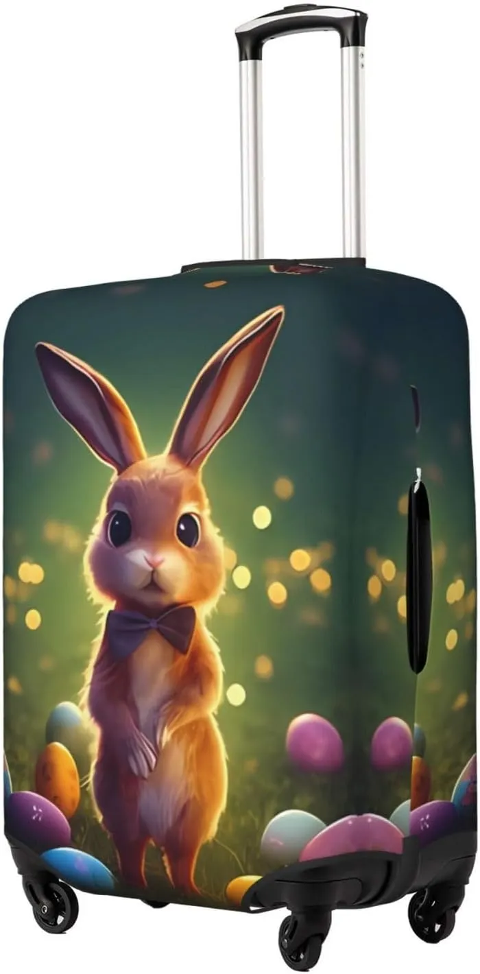 Travel Luggage Cover Suitcase Elastic Washable Stretch Easter Bunny Rabbit Suitcase Protector Bag,Anti-Scratch Spandex With Zipper Closure Baggage Covers For Wheeled Suitcase Kid Adult