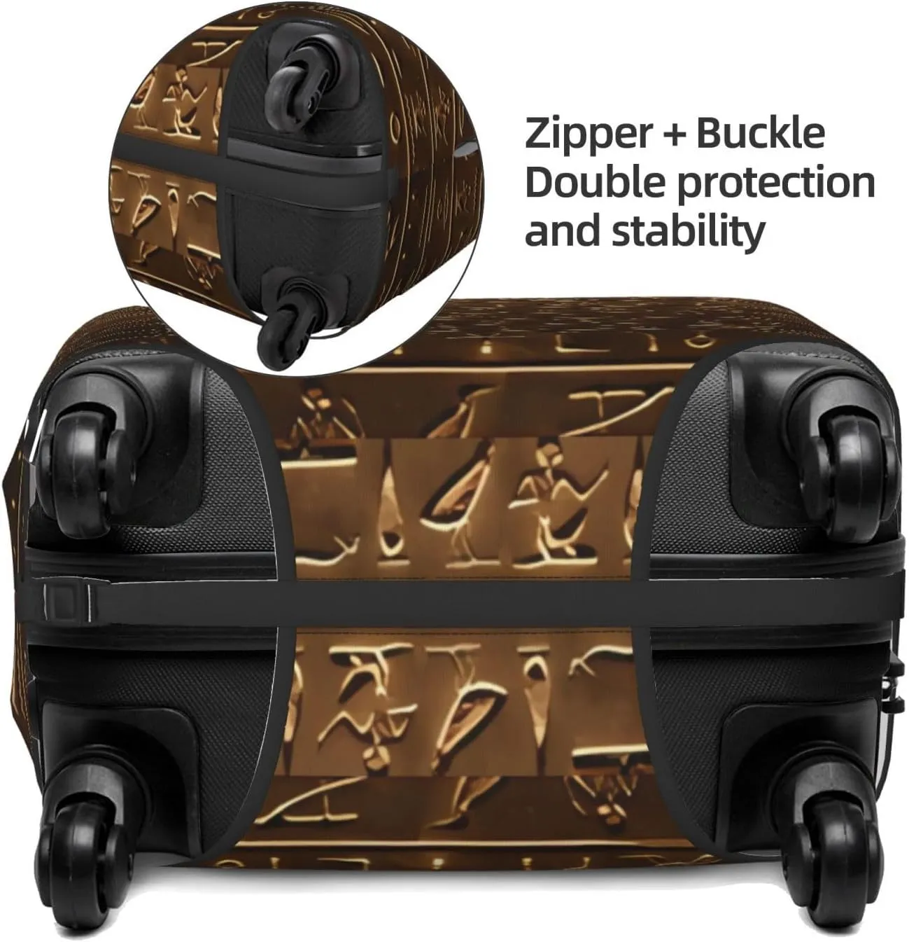 Travel Luggage Cover Suitcase Elastic Washable Stretch Egyptian Hieroglyphic Bronze Suitcase Protector Bag,Anti-Scratch Spandex Double-Sided Baggage Covers For Wheeled Suitcase Kid Adult