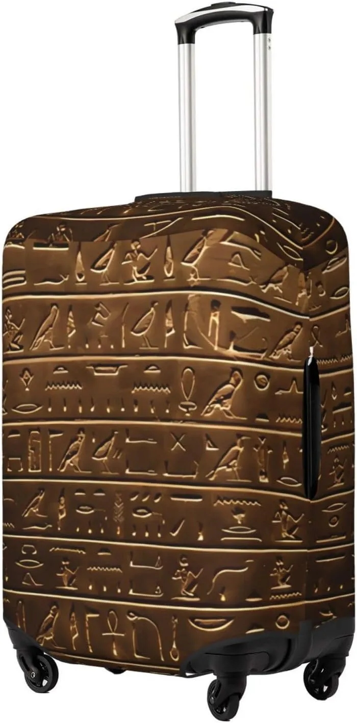 Travel Luggage Cover Suitcase Elastic Washable Stretch Egyptian Hieroglyphic Bronze Suitcase Protector Bag,Anti-Scratch Spandex Double-Sided Baggage Covers For Wheeled Suitcase Kid Adult