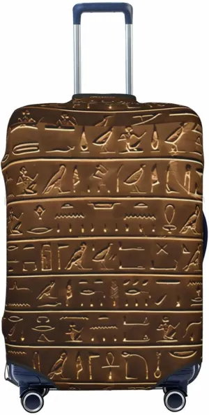 Travel Luggage Cover Suitcase Elastic Washable Stretch Egyptian Hieroglyphic Bronze Suitcase Protector Bag,Anti-Scratch Spandex Double-Sided Baggage Covers For Wheeled Suitcase Kid Adult