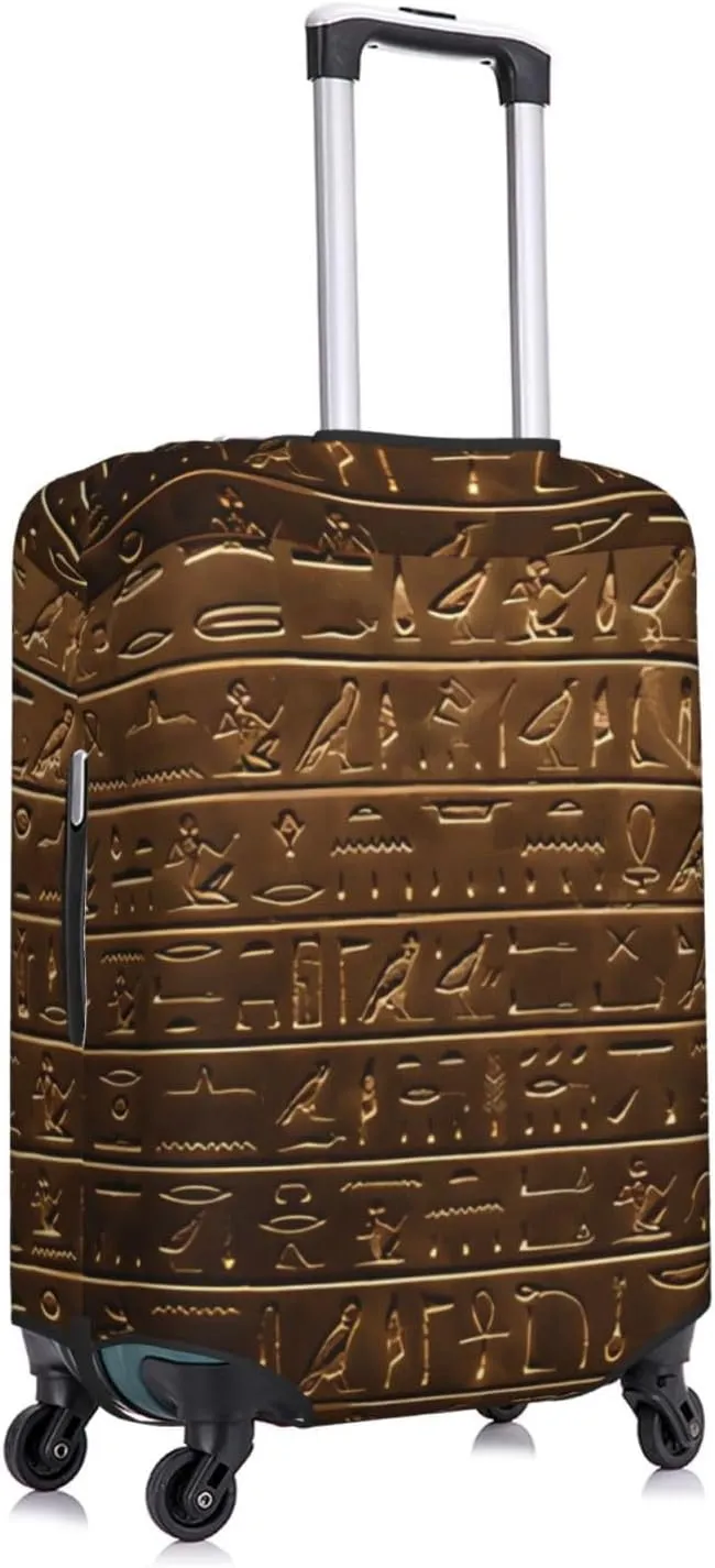 Travel Luggage Cover Suitcase Elastic Washable Stretch Egyptian Hieroglyphic Bronze Suitcase Protector Bag,Anti-Scratch Spandex Double-Sided Baggage Covers For Wheeled Suitcase Kid Adult