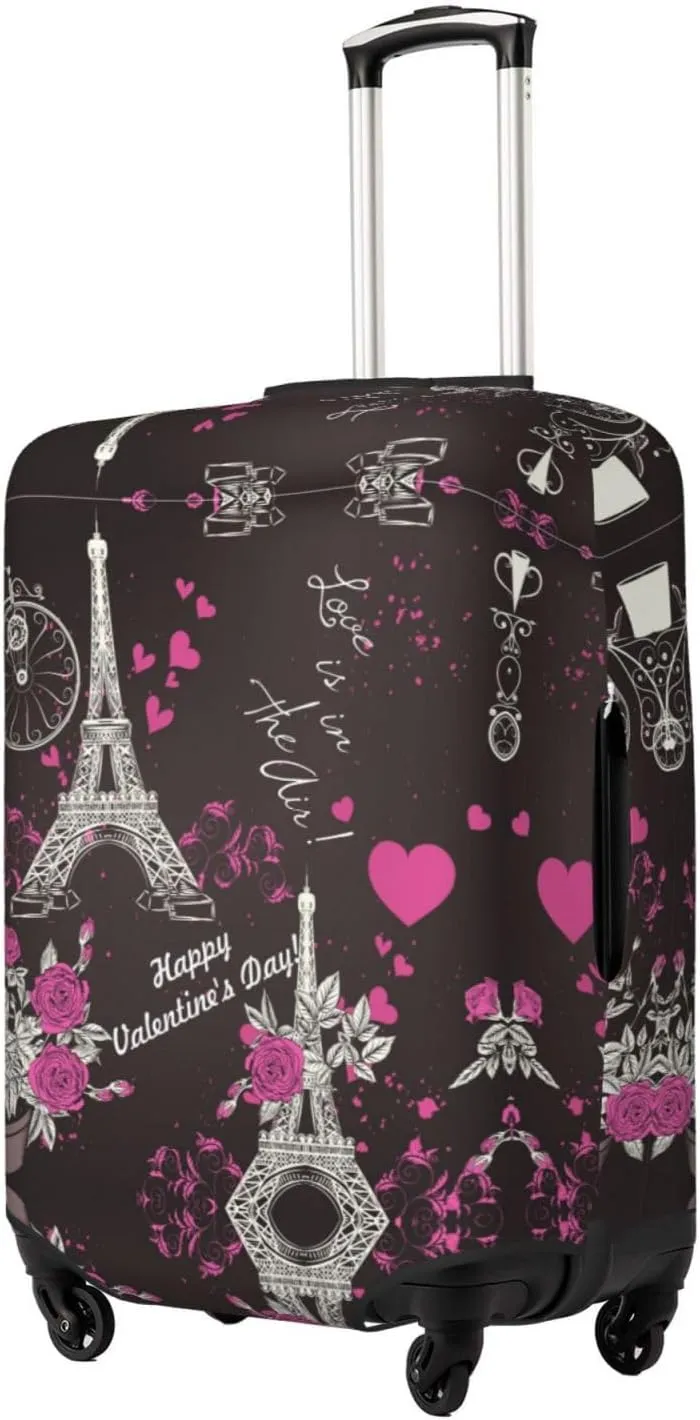 Travel Luggage Cover Suitcase Elastic Washable Stretch Eiffel Tower Roses Valentines Day Suitcase Protector Bag,Anti-Scratch Dust-Proof With Zipper Closure Baggage Covers,Large