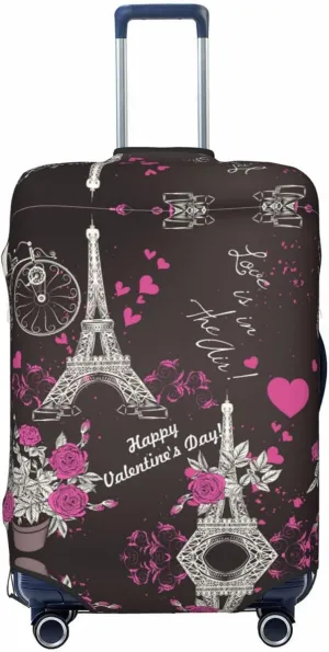 Travel Luggage Cover Suitcase Elastic Washable Stretch Eiffel Tower Roses Valentines Day Suitcase Protector Bag,Anti-Scratch Dust-Proof With Zipper Closure Baggage Covers,Large