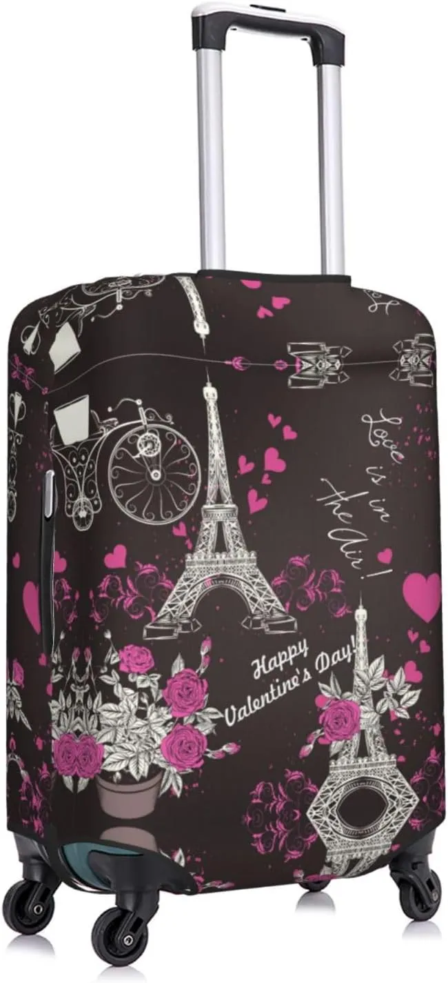 Travel Luggage Cover Suitcase Elastic Washable Stretch Eiffel Tower Roses Valentines Day Suitcase Protector Bag,Anti-Scratch Dust-Proof With Zipper Closure Baggage Covers,Large
