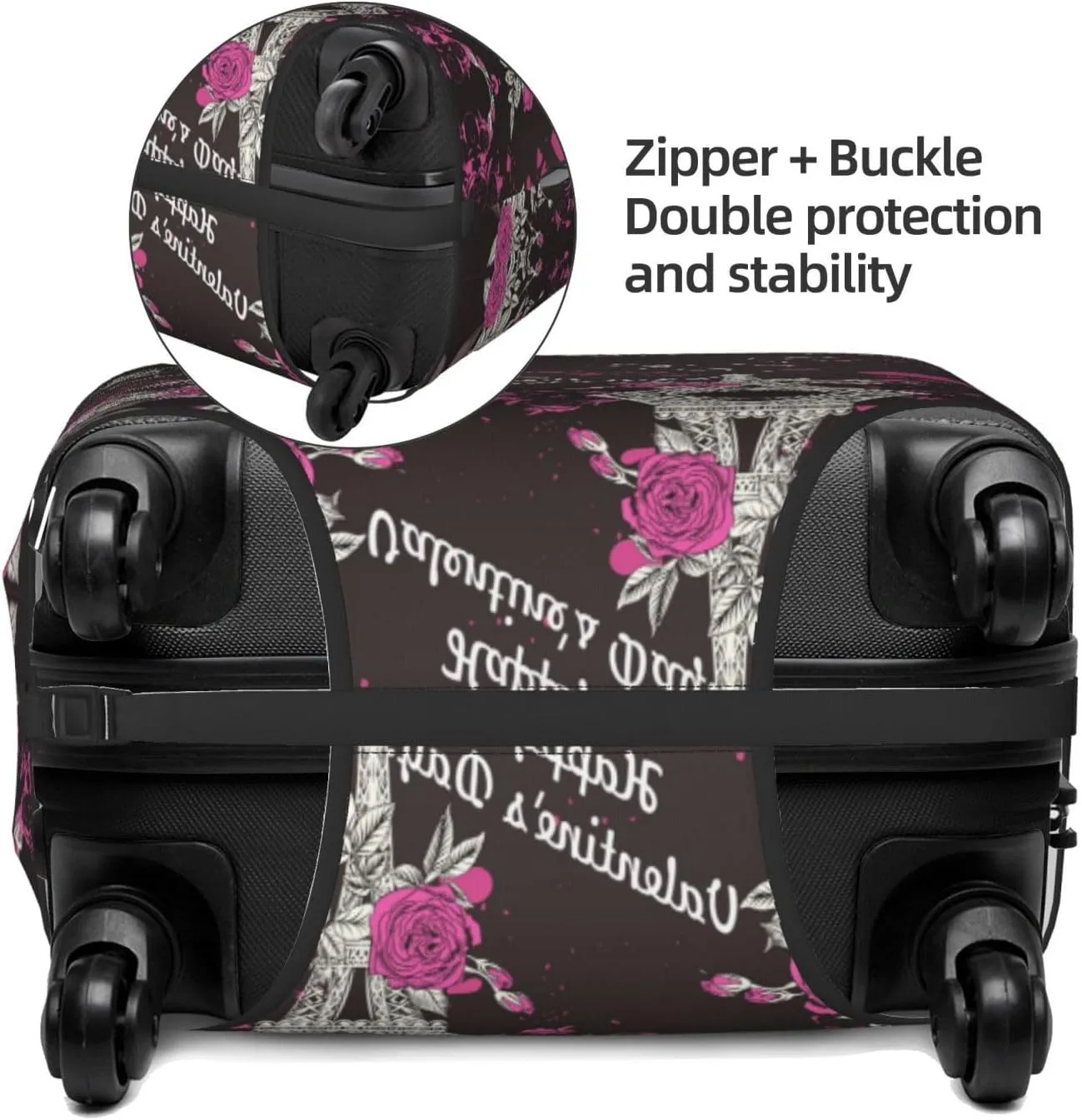 Travel Luggage Cover Suitcase Elastic Washable Stretch Eiffel Tower Roses Valentines Day Suitcase Protector Bag,Anti-Scratch Dust-Proof With Zipper Closure Baggage Covers,Large