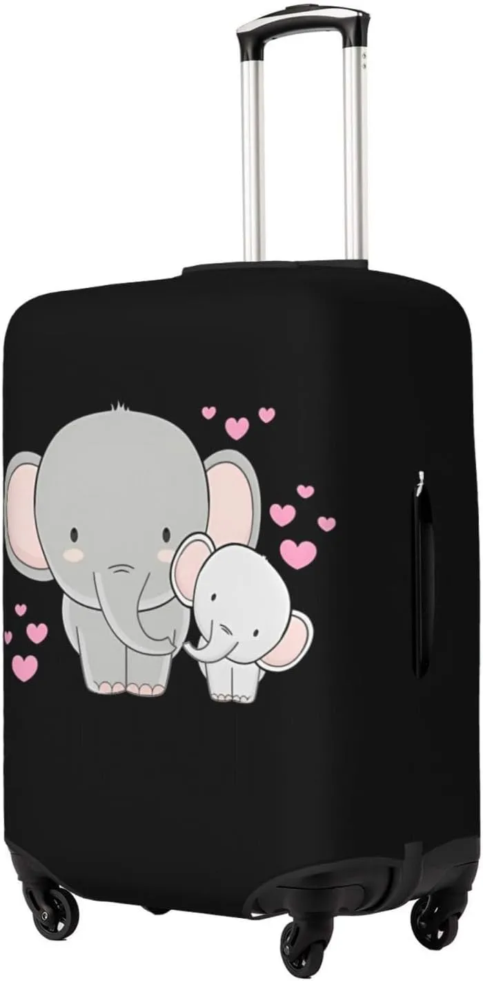 Travel Luggage Cover Suitcase Elastic Washable Stretch Elephant Hearts Family Suitcase Protector Bag,Anti-Scratch Spandex Double-Sided Baggage Covers For Wheeled Suitcase Kid Adult,Large