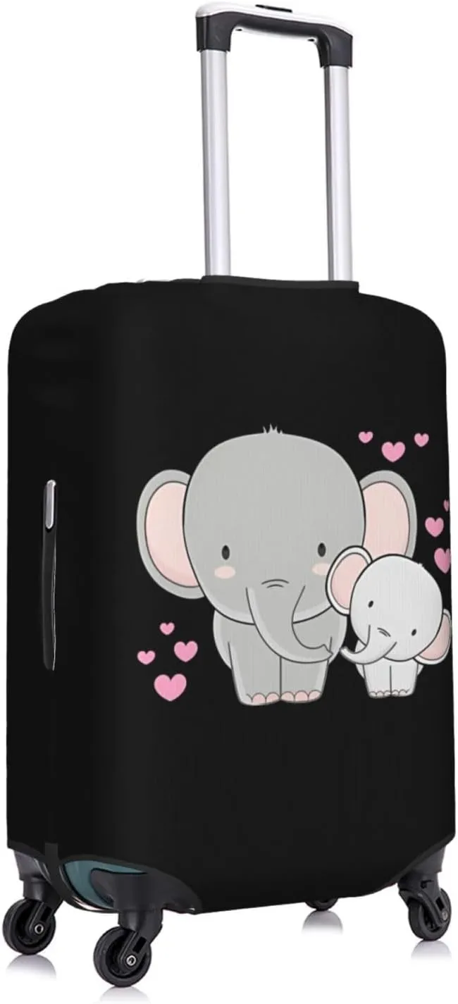 Travel Luggage Cover Suitcase Elastic Washable Stretch Elephant Hearts Family Suitcase Protector Bag,Anti-Scratch Spandex Double-Sided Baggage Covers For Wheeled Suitcase Kid Adult,Large