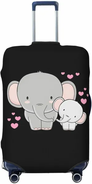 Travel Luggage Cover Suitcase Elastic Washable Stretch Elephant Hearts Family Suitcase Protector Bag,Anti-Scratch Spandex Double-Sided Baggage Covers For Wheeled Suitcase Kid Adult,Large