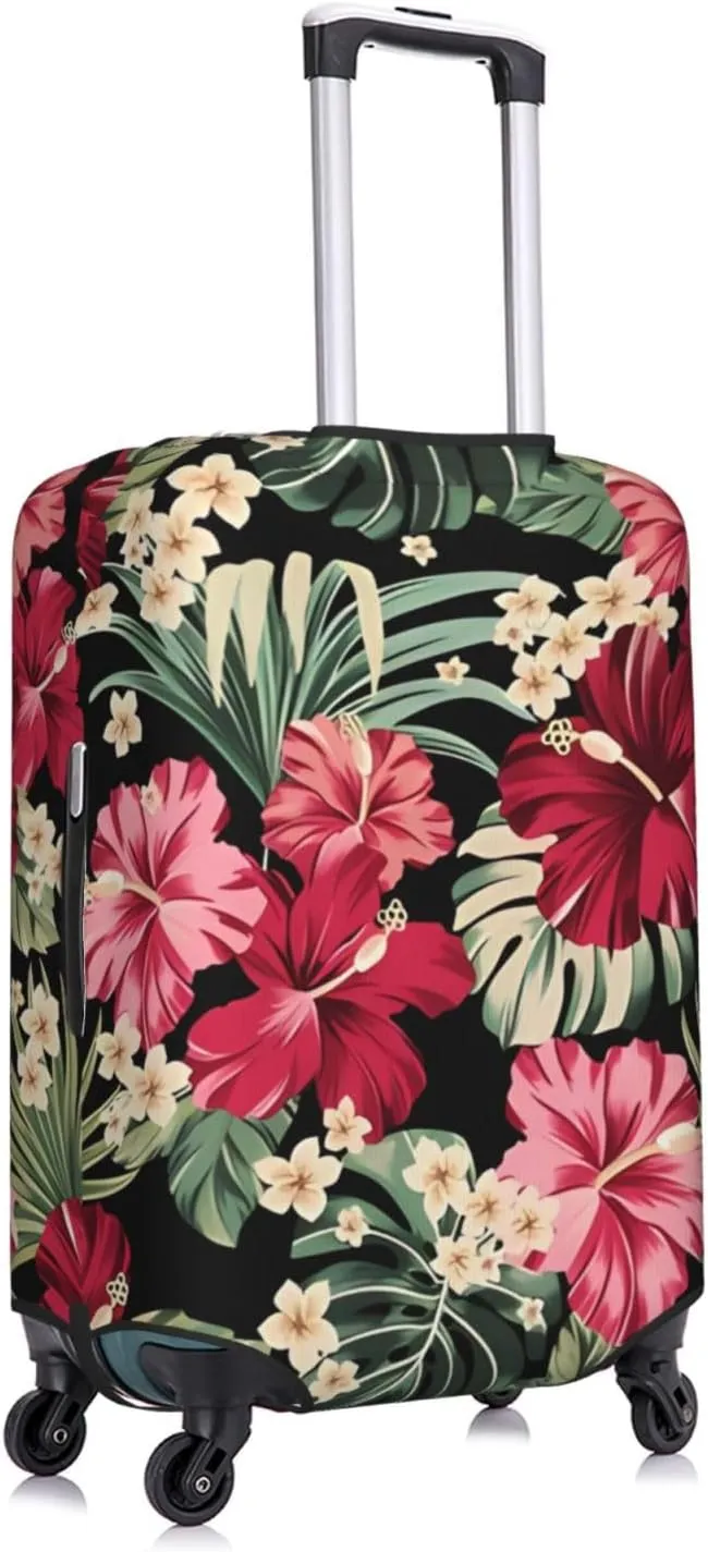 Travel Luggage Cover Suitcase Elastic Washable Stretch Exotic Hawaiian Tripical Flowers Suitcase Protector Bag,Anti-Scratch Spandex Double-Sided Baggage Covers For Wheeled Suitcase Kid Adult