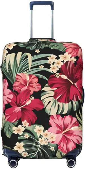 Travel Luggage Cover Suitcase Elastic Washable Stretch Exotic Hawaiian Tripical Flowers Suitcase Protector Bag,Anti-Scratch Spandex Double-Sided Baggage Covers For Wheeled Suitcase Kid Adult