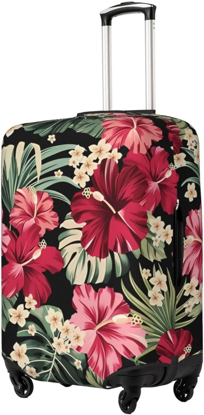 Travel Luggage Cover Suitcase Elastic Washable Stretch Exotic Hawaiian Tripical Flowers Suitcase Protector Bag,Anti-Scratch Spandex Double-Sided Baggage Covers For Wheeled Suitcase Kid Adult