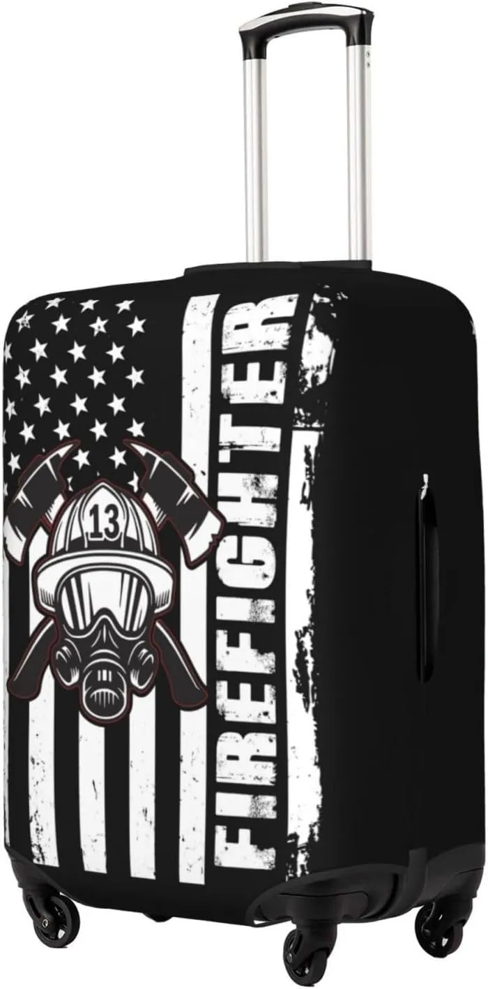 Travel Luggage Cover Suitcase Elastic Washable Stretch Firefighter Usa Flag Suitcase Protector Bag,Anti-Scratch Dust-Proof Double-Sided Baggage Covers For Wheeled Suitcase Kid Adult