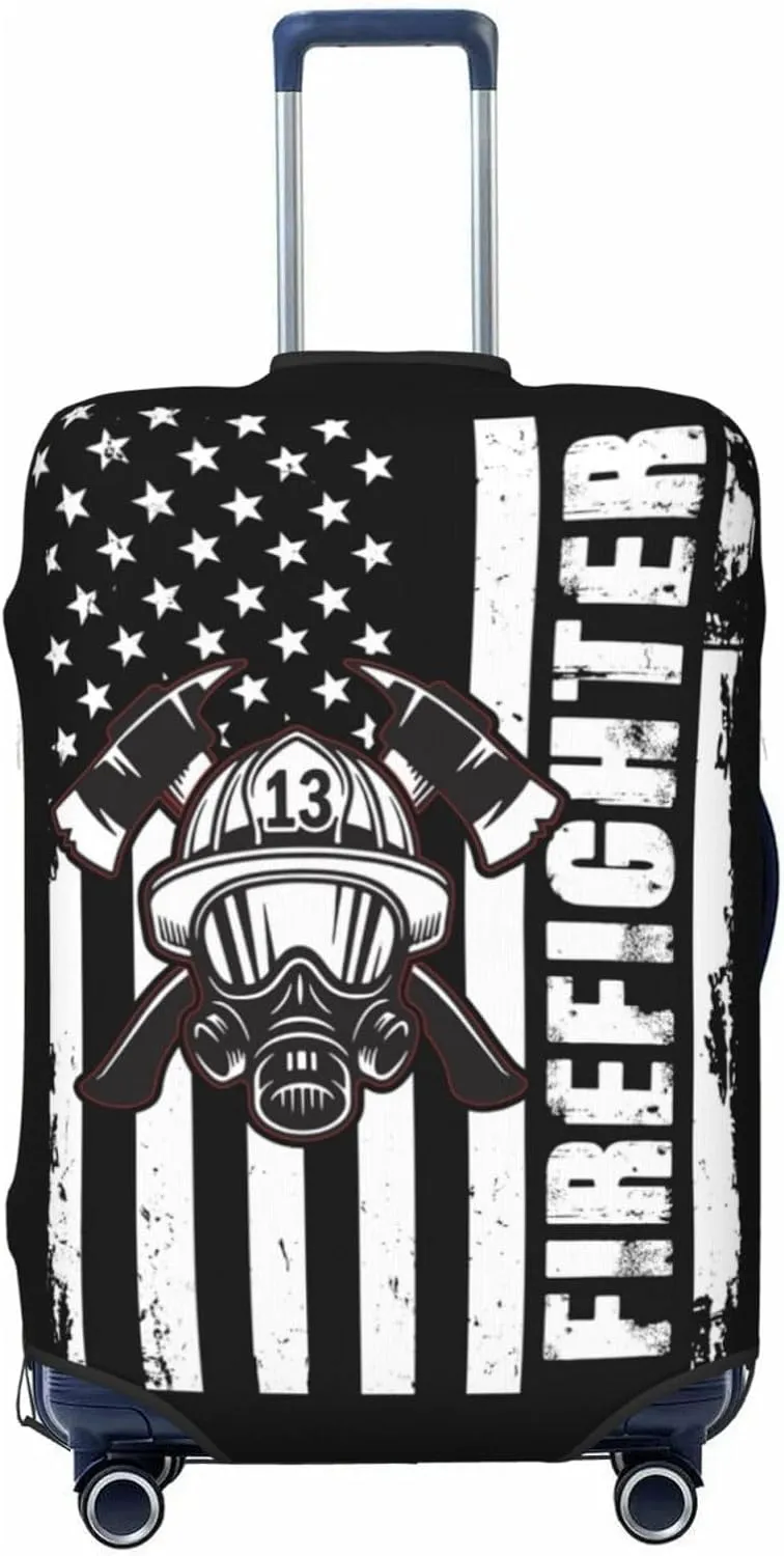 Travel Luggage Cover Suitcase Elastic Washable Stretch Firefighter Usa Flag Suitcase Protector Bag,Anti-Scratch Dust-Proof Double-Sided Baggage Covers For Wheeled Suitcase Kid Adult