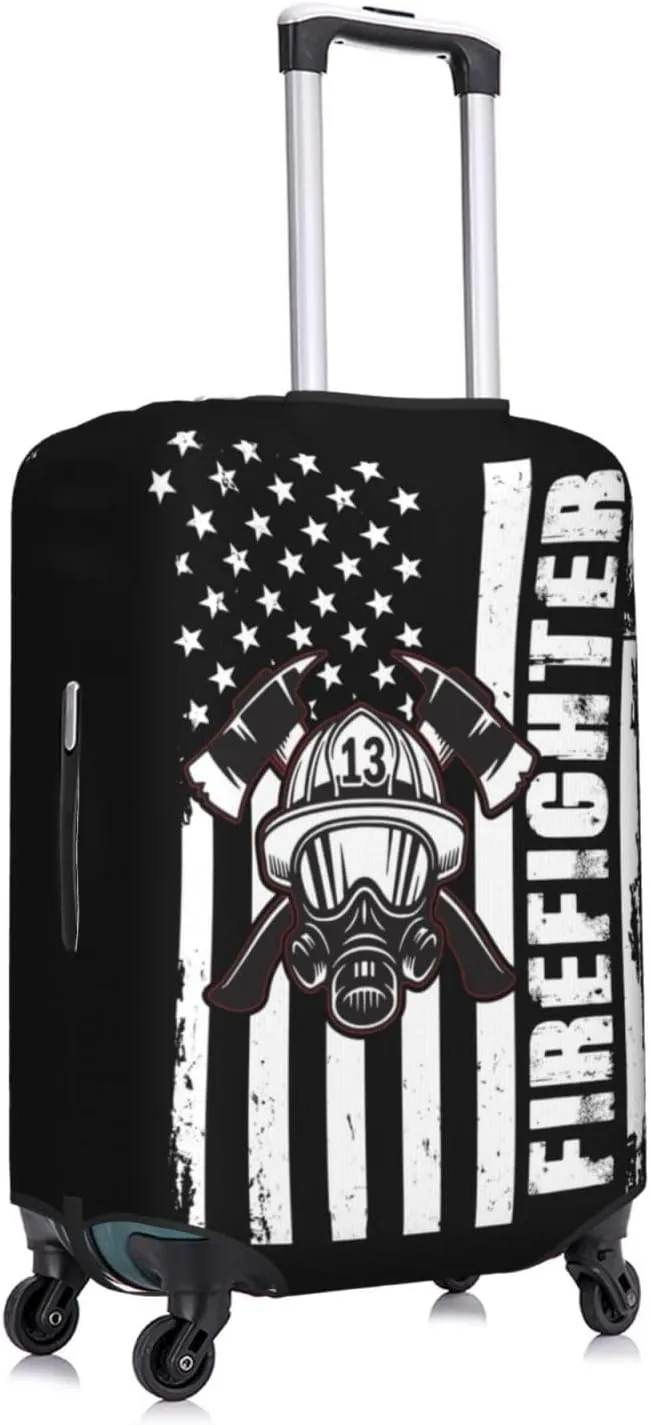 Travel Luggage Cover Suitcase Elastic Washable Stretch Firefighter Usa Flag Suitcase Protector Bag,Anti-Scratch Dust-Proof Double-Sided Baggage Covers For Wheeled Suitcase Kid Adult