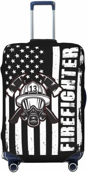 Travel Luggage Cover Suitcase Elastic Washable Stretch Firefighter Usa Flag Suitcase Protector Bag,Anti-Scratch Dust-Proof Double-Sided Baggage Covers For Wheeled Suitcase Kid Adult