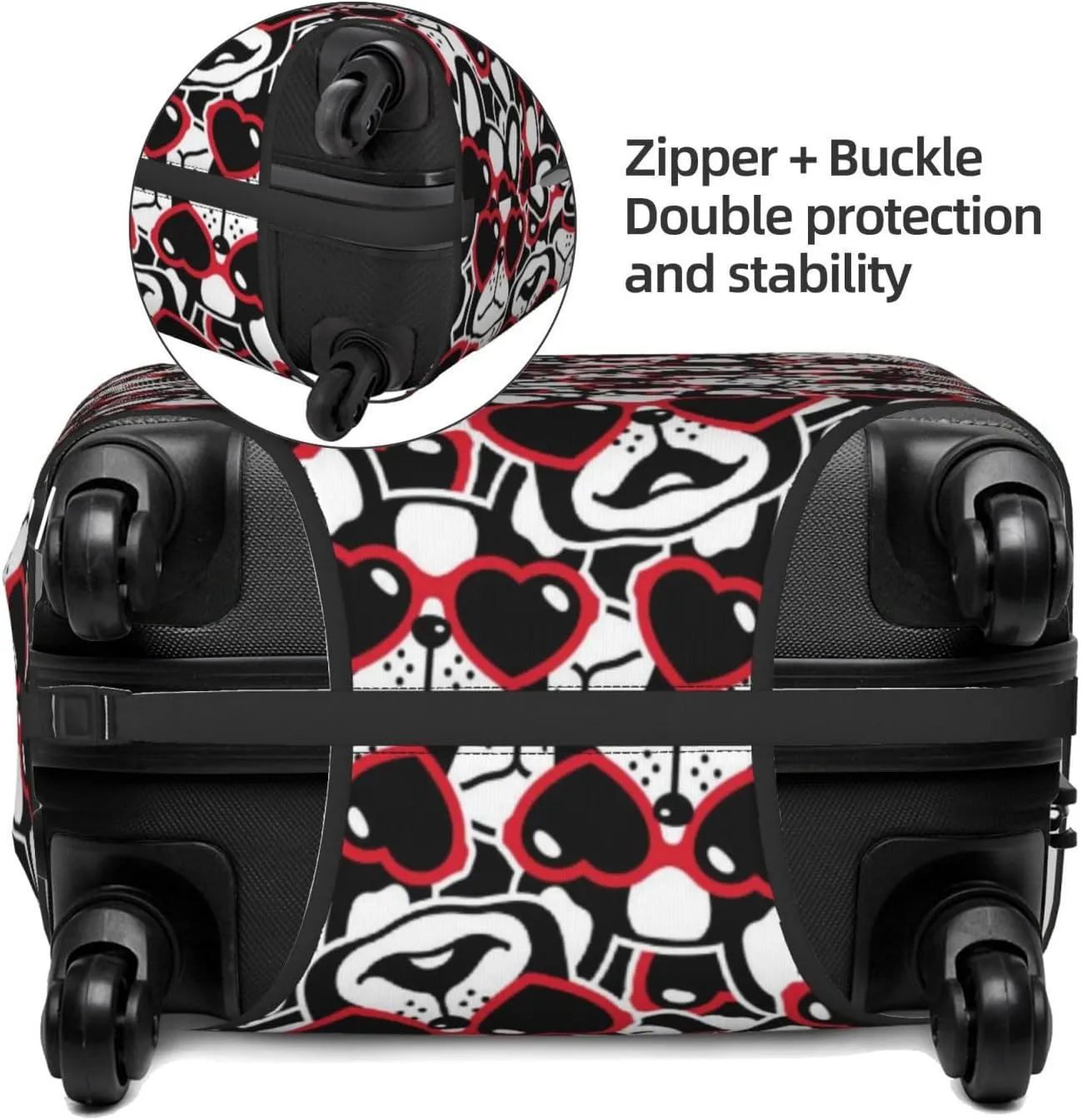 Travel Luggage Cover Suitcase Elastic Washable Stretch French Bulldogs With Heart Sunglasses Valentine Suitcase Protector Bag,Anti-Scratch Dust-Proof With Zipper Closure