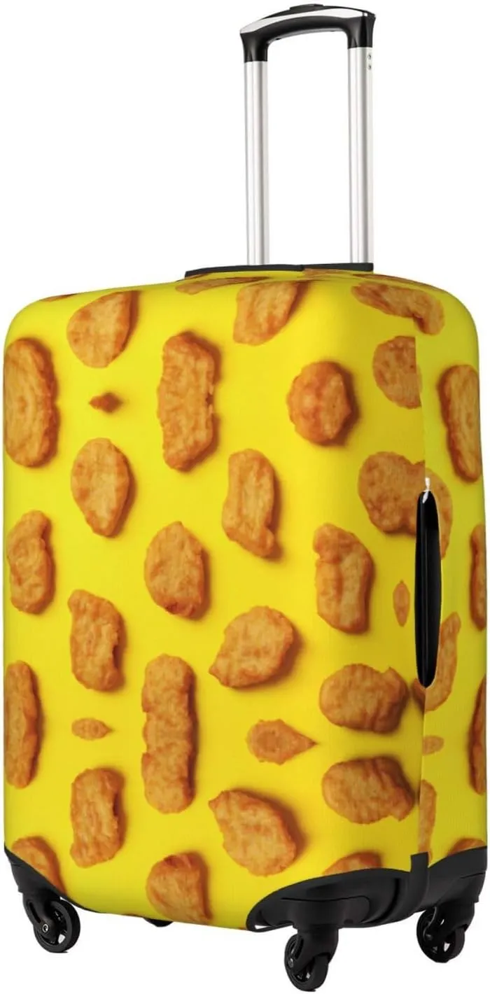 Travel Luggage Cover Suitcase Elastic Washable Stretch Fried Chicken Nuggets Yellow Suitcase Protector Bag,Anti-Scratch Spandex Double-Sided Baggage Covers For Wheeled Suitcase Kid Adult