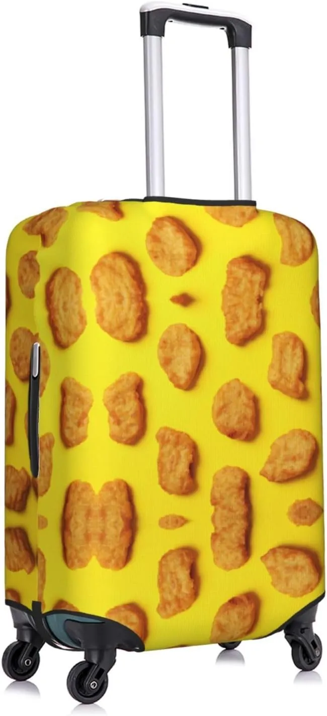 Travel Luggage Cover Suitcase Elastic Washable Stretch Fried Chicken Nuggets Yellow Suitcase Protector Bag,Anti-Scratch Spandex Double-Sided Baggage Covers For Wheeled Suitcase Kid Adult