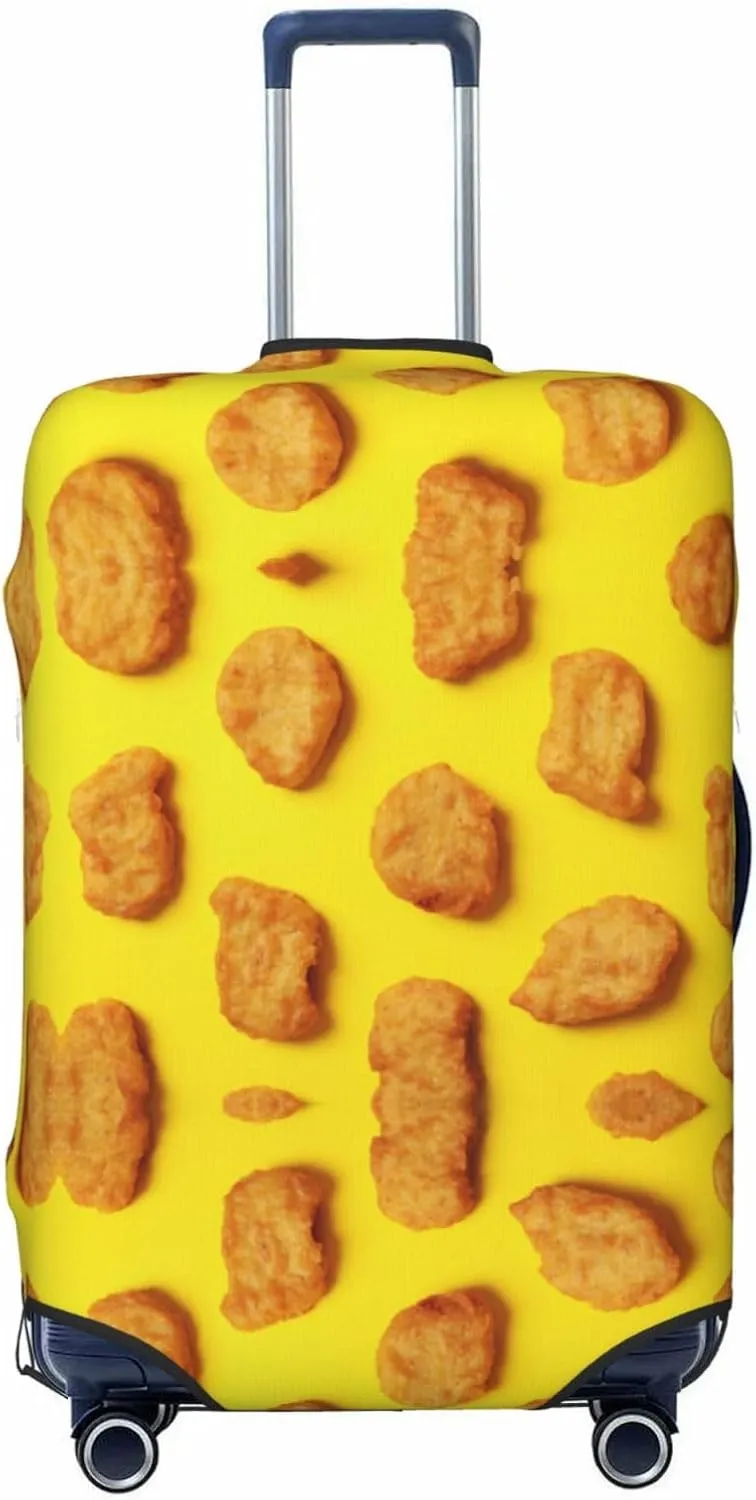 Travel Luggage Cover Suitcase Elastic Washable Stretch Fried Chicken Nuggets Yellow Suitcase Protector Bag,Anti-Scratch Spandex Double-Sided Baggage Covers For Wheeled Suitcase Kid Adult
