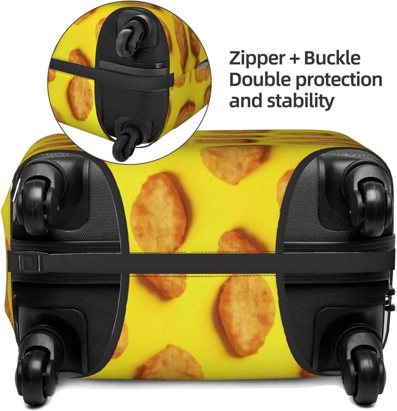 Travel Luggage Cover Suitcase Elastic Washable Stretch Fried Chicken Nuggets Yellow Suitcase Protector Bag,Anti-Scratch Spandex Double-Sided Baggage Covers For Wheeled Suitcase Kid Adult