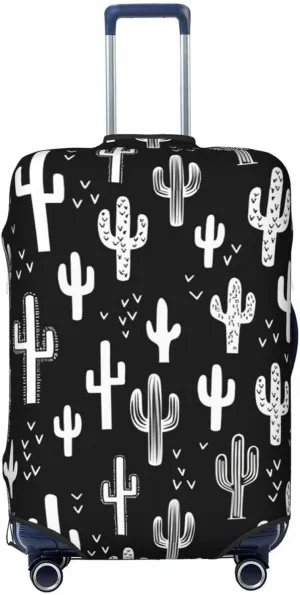 Travel Luggage Cover Suitcase Elastic Washable Stretch Fun Western Cactus Black White Suitcase Protector Bag,Anti-Scratch Spandex With Zipper Closure Baggage Covers,X-Large