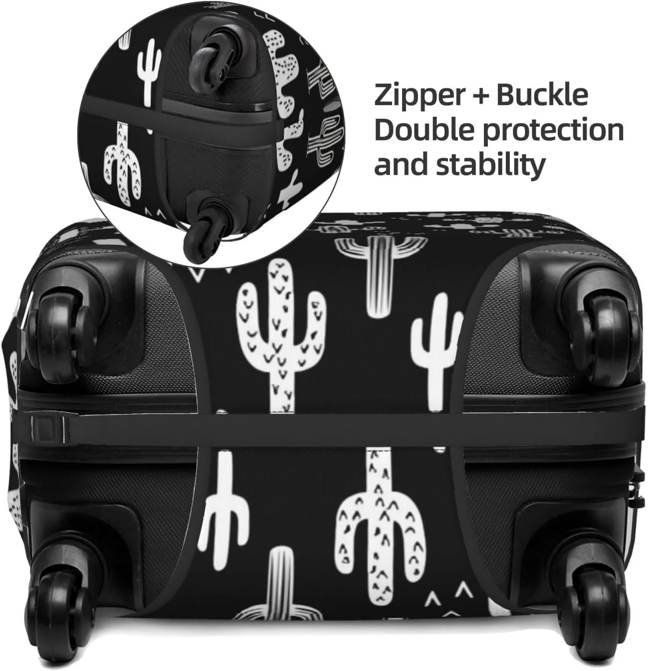 Travel Luggage Cover Suitcase Elastic Washable Stretch Fun Western Cactus Black White Suitcase Protector Bag,Anti-Scratch Spandex With Zipper Closure Baggage Covers,X-Large
