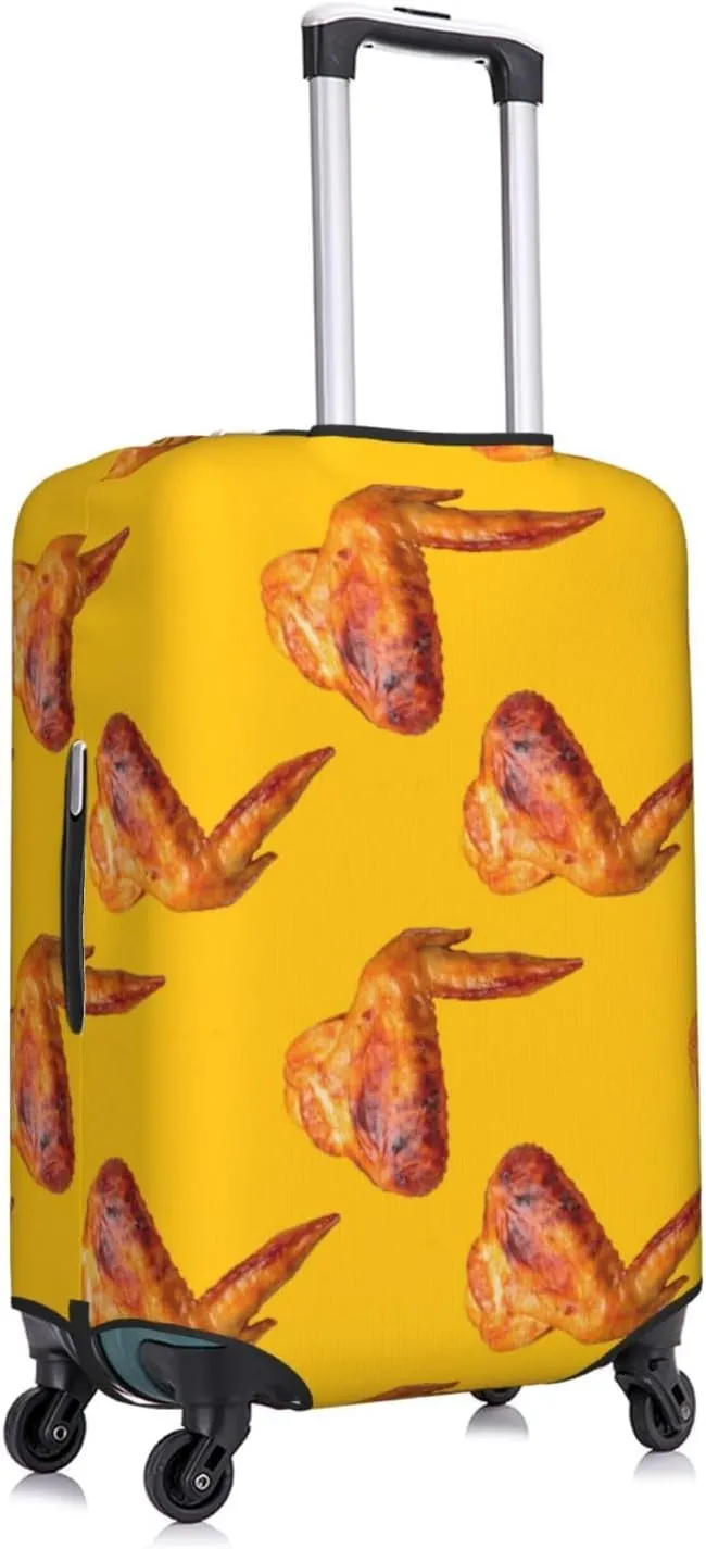 Travel Luggage Cover Suitcase Elastic Washable Stretch Funny Chicken Wings Yellow Suitcase Protector Bag,Anti-Scratch Spandex Double-Sided Baggage Covers For Wheeled Suitcase Kid Adult