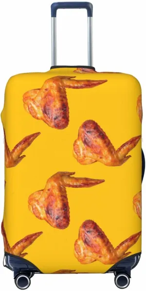 Travel Luggage Cover Suitcase Elastic Washable Stretch Funny Chicken Wings Yellow Suitcase Protector Bag,Anti-Scratch Spandex Double-Sided Baggage Covers For Wheeled Suitcase Kid Adult