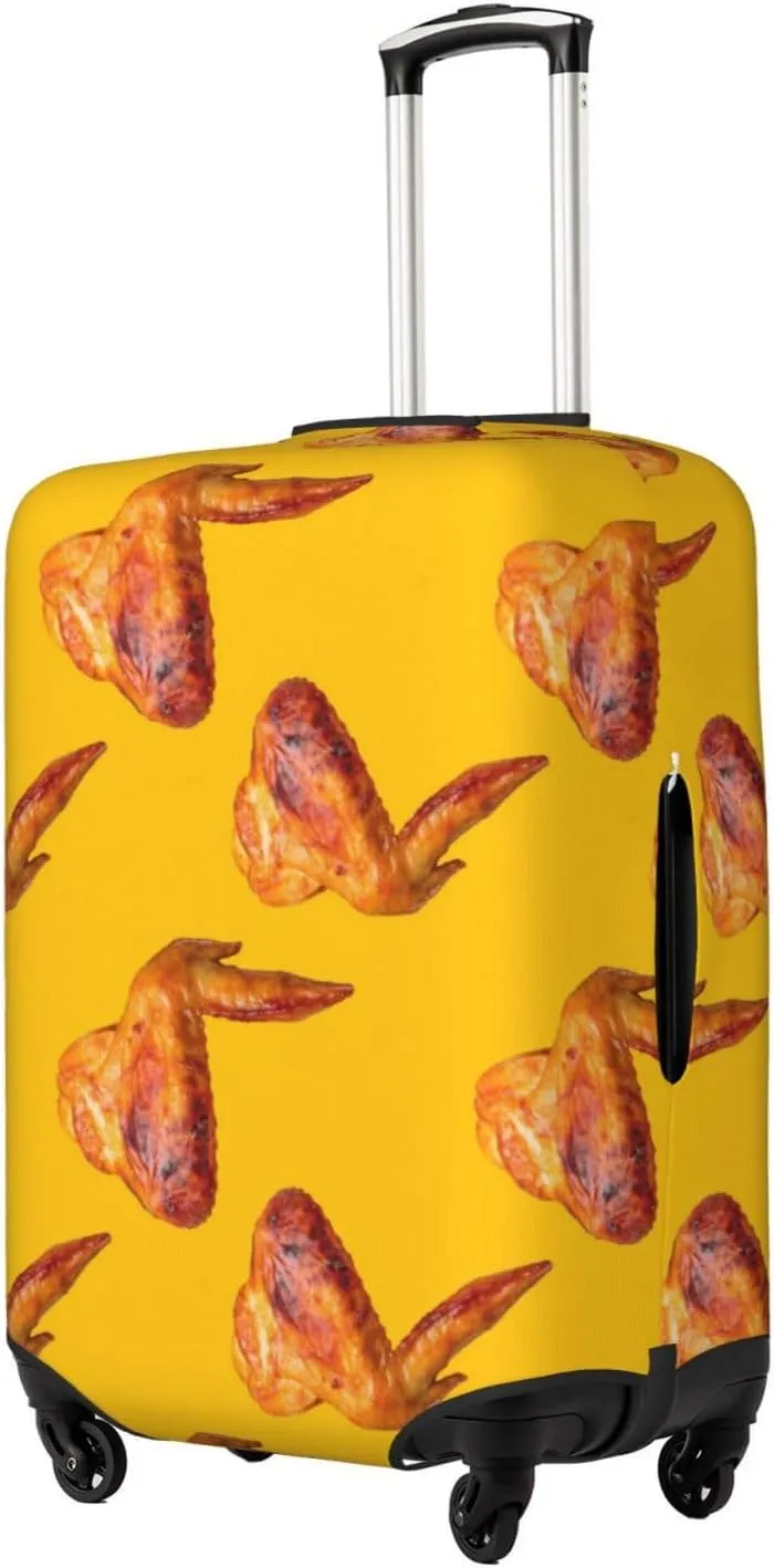 Travel Luggage Cover Suitcase Elastic Washable Stretch Funny Chicken Wings Yellow Suitcase Protector Bag,Anti-Scratch Spandex Double-Sided Baggage Covers For Wheeled Suitcase Kid Adult