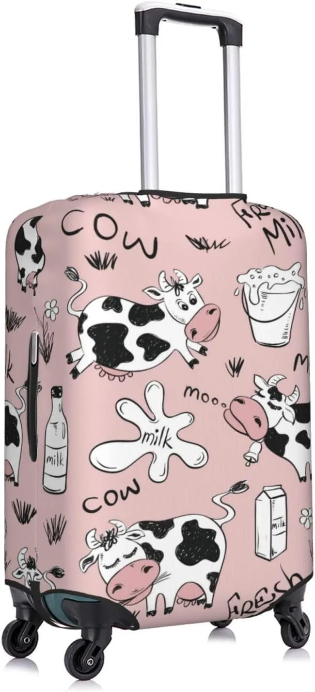Travel Luggage Cover Suitcase Elastic Washable Stretch Funny Cows Milk Pink Suitcase Protector Bag,Anti-Scratch Dust-Proof With Zipper Closure