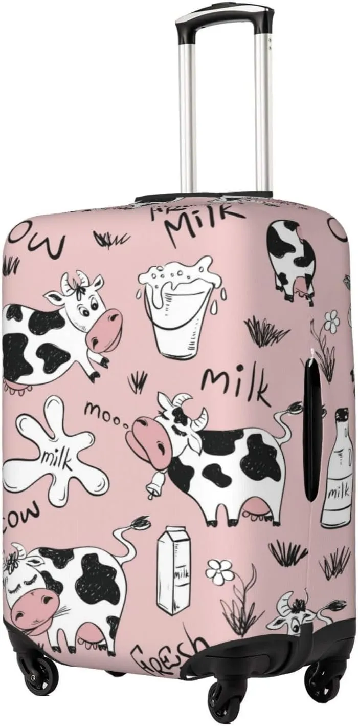 Travel Luggage Cover Suitcase Elastic Washable Stretch Funny Cows Milk Pink Suitcase Protector Bag,Anti-Scratch Dust-Proof With Zipper Closure